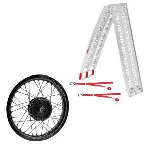 Set: Rampe d'accès jusqu'à 340 kg ConStands Alu-I pliable + jante 1,85x16 large adaptable à Simson S51 S50 S70 Schwalbe KR51 AF21 noir