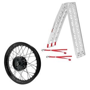 Set: rampe d'accès jusqu'à 340 kg ConStands Alu-I pliable + jante 2,15x16 large adaptable à Simson S51 S50 S70 Schwalbe KR51 AF22 noir