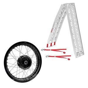 Set: rampe d'accès jusqu'à 340 kg ConStands Alu-I pliable + jante 2,5x16 large adaptable à Simson S51 S50 S70 Schwalbe KR51 AF23 noir