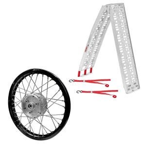 Set: rampe d'accès jusqu'à 340 kg ConStands Alu-I pliable + jante aluminium 1,6x16 adaptable à Simson S51 S50 S70 Schwalbe KR51 AF28 noir