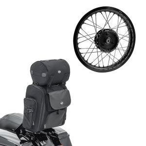 Set: Sacoche Sissybar Craftride SXL sacoche de selle avec rouleau à bagages en noir + jante 1,85x16 large adaptable à Simson S51 S50 S70 Schwalbe KR51 AF21 noir