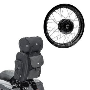 Set: Sacoche Sissybar Craftride SXL sacoche de selle avec rouleau à bagages en noir + jante 2,5x16 large adaptable à Simson S51 S50 S70 Schwalbe KR51 AF23 noir