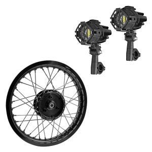 Set: 2x phares antibrouillard LED Lumitecs S22X + jante 1,85x16 large adaptable sur Simson S51 S50 S70 Schwalbe KR51 AF21 noir