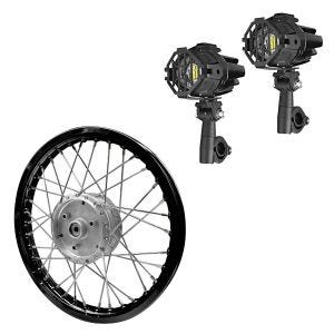 Set: 2x phares antibrouillard LED Lumitecs S22X + jante aluminium 1,6x16 adaptable pour Simson S51 S50 S70 Schwalbe KR51 AF28 noir