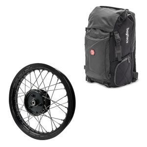 Set: Sac à dos Bagtecs HX5 sacoche de selle 45 litres avec porte-casque + jante 2,15x16 large adaptable à Simson S51 S50 S70 Schwalbe KR51 AF22 noir