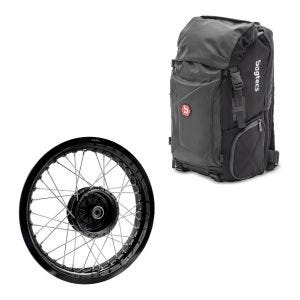 Set: Sac à dos Bagtecs HX5 sacoche de selle 45 litres avec porte-casque + jante 2,5x16 large adaptable à Simson S51 S50 S70 Schwalbe KR51 AF23 noir