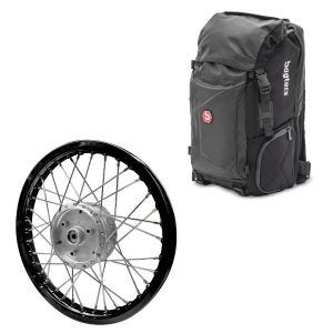 Set: Sac à dos Bagtecs HX5 sacoche de selle 45 litres avec porte-casque + jante aluminium 1,6x16 adaptable à Simson S51 S50 S70 Schwalbe KR51 AF28 noir
