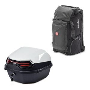 Set: Rucksack Bagtecs HX5 Hecktasche 45Ltr mit Helmhalterung + Topcase BT11 45 L hinten weiß