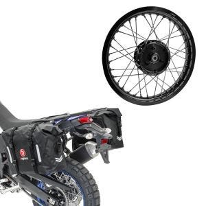 Set: Sacoches Bagtecs WP8 2x30L sacoche latérale fermeture à rouleau + jante 1,85x16 large adaptable à Simson S51 S50 S70 Schwalbe KR51 AF21 noir