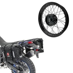 Set: Sacoches Bagtecs WP8 2x30L sacoche latérale fermeture à rouleau + jante 2,15x16 large adaptable à Simson S51 S50 S70 Schwalbe KR51 AF22 noir