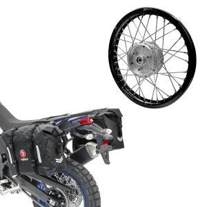 Set: Sacoches Bagtecs WP8 2x30L fermeture à rouleau + jante aluminium 1,6x16 adaptable à Simson S51 S50 S70 Schwalbe KR51 AF28 noir