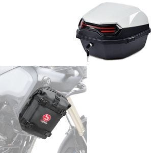 Set: Sacoche de crash bar Bagtecs K3 pour crash bar 6L noir + top case BT11 45 L arrière blanc