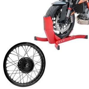 Set: Bas de caisse moto ConStands Easy-Plus béquille moto jusqu'à 21 pouces rouge + jante 1,85x16 large adaptable à Simson S51 S50 S70 Schwalbe KR51 AF21 noir
