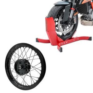 Set: Bas de caisse moto ConStands Easy-Plus béquille moto jusqu'à 21 pouces rouge + jante 2,15x16 large adaptable à Simson S51 S50 S70 Schwalbe KR51 AF22 noir