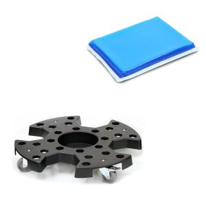 Set: Coussin de gel intégré XL adapté à la selle de moto 25x20x1,5 cm + planche à roulettes RR1 pour le transport des pneus
