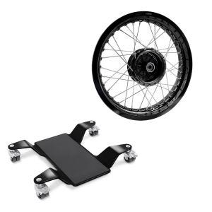 Set: Rangierhilfe für Hauptständer ConStands Easy Mover II bis 320kg in schwarz + Felge 2,5x16 breit passend für Simson S51 S50 S70 Schwalbe KR51 AF23 schwarz
