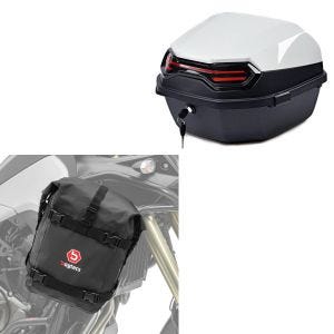 Set: Sacoche de protection pour crash bar Bagtecs K4 Dry Bag 10 L + top case BT11 45 L arrière blanc