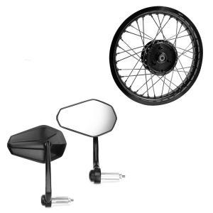 Set: rétroviseur de guidon avec paire de rétroviseurs E-mark Zaddox SP6 + jante 1,85x16 large adaptable à Simson S51 S50 S70 Schwalbe KR51 AF21 noir