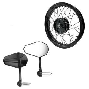 Set: rétroviseur de guidon avec paire de rétroviseurs E-mark Zaddox SP6 + jante 2,15x16 large adaptable à Simson S51 S50 S70 Schwalbe KR51 AF22 noir