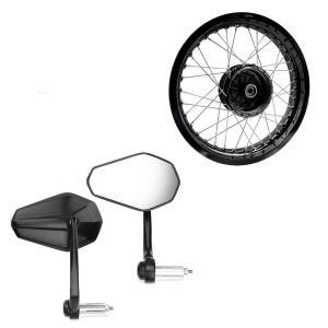 Set: rétroviseur de guidon avec paire de rétroviseurs E-mark Zaddox SP6 + jante 2,5x16 large adaptable à Simson S51 S50 S70 Schwalbe KR51 AF23 noir