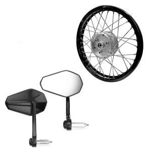 Set: Rétroviseur de guidon avec E-mark, paire de rétroviseurs Zaddox SP6 + jante aluminium 1,6x16 adaptable à Simson S51 S50 S70 Schwalbe KR51 AF28 noir