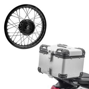 Set: top case aluminium Bagtecs XS45 45 L argent + jante 1,85x16 large adaptable à Simson S51 S50 S70 Schwalbe KR51 AF21 noir