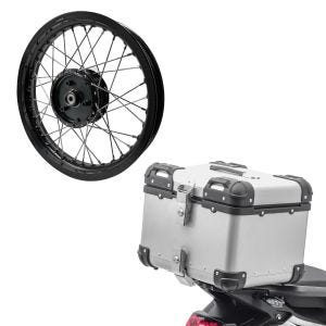Set: top case aluminium Bagtecs XS45 45 L argent + jante 2,15x16 large adaptable pour Simson S51 S50 S70 Schwalbe KR51 AF22 noir