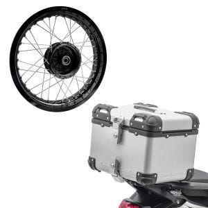Set: top case aluminium Bagtecs XS45 45 L argent + jante 2,5x16 large adaptable pour Simson S51 S50 S70 Schwalbe KR51 AF23 noir
