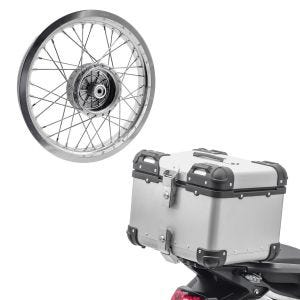 Set: top case aluminium Bagtecs XS45 45 L argent + jante 2,15x16 large adaptable à Simson S51 S50 S70 Schwalbe KR51 AF25