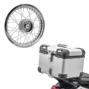 Set: top case aluminium Bagtecs XS45 45 L argent + jante 2,5x16 large adaptable à Simson S51 S50 S70 Schwalbe KR51 AF26