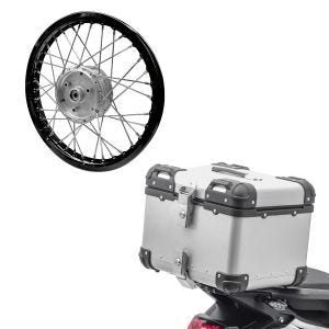 Set: top case aluminium Bagtecs XS45 45 L argent + jante aluminium 1,6x16 adaptable pour Simson S51 S50 S70 Schwalbe KR51 AF28 noir