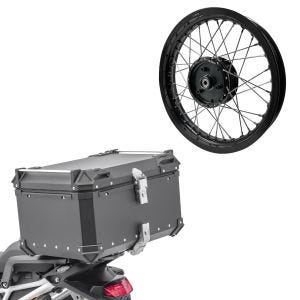 Set: top case aluminium Bagtecs XB65 65 L noir + jante 2,15x16 large adaptable à Simson S51 S50 S70 Schwalbe KR51 AF22 noir