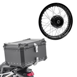 Set: top case aluminium Bagtecs XB65 65 L noir + jante 2,5x16 large adaptable à Simson S51 S50 S70 Schwalbe KR51 AF23 noir