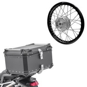 Set: top case aluminium Bagtecs XB65 65 L noir + jante aluminium 1,6x16 adaptable à Simson S51 S50 S70 Schwalbe KR51 AF28 noir