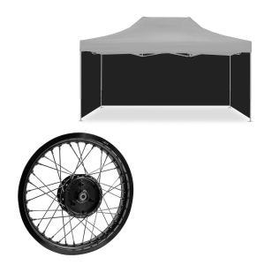 Set: 4x parois latérales pavillon noires adaptées à la tente de course pliable Tourtecs 3x4,5m + jante 1,85x16 de large adaptée à Simson S51 S50 S70 Schwalbe KR51 AF21 noir