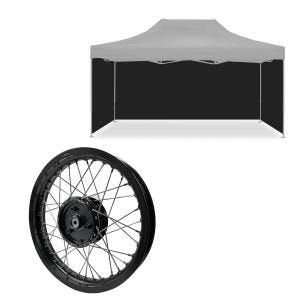 Set: 4x parois latérales pavillon noires adaptées à la tente de course pliable Tourtecs 3x4,5m + jante 2,15x16 de large adaptée à Simson S51 S50 S70 Schwalbe KR51 AF22 noir