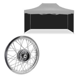 Set : 4x parois latérales noires pavillon adaptées à la tente de course pliable Tourtecs 3x4,5m + jante 2,15x16 de large adaptée à Simson S51 S50 S70 Schwalbe KR51 AF25