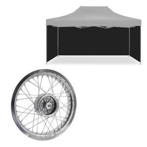 Set : 4x parois latérales noires pavillon adaptées à la tente de course pliable Tourtecs 3x4,5m + jante 2,5x16 de large adaptée à Simson S51 S50 S70 Schwalbe KR51 AF26
