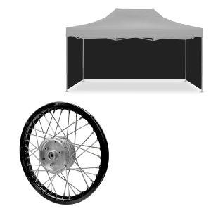 Set: 4x parois latérales pavillon noires adaptées à la tente de course pliable Tourtecs 3x4,5m + jante en aluminium 1,6x16 adaptée à Simson S51 S50 S70 Schwalbe KR51 AF28 noir