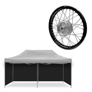 Set: 4x parois latérales pavillon noires parois de tente Tourtecs pliables adaptées à la tente de course 3x6m + jante en aluminium 1,6x16 adaptée à Simson S51 S50 S70 Schwalbe KR51 AF28 noir