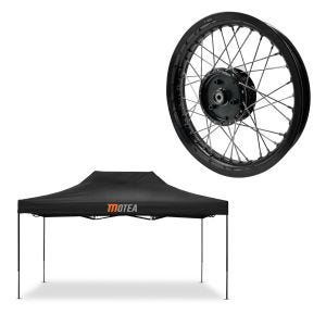 Set: tente de course 3x4,5m pliable Tourtecs pour le circuit MOTEA noir + jante 2,15x16 de large adaptable pour Simson S51 S50 S70 Schwalbe KR51 AF22 noir