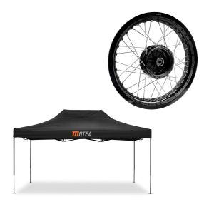 Set: tente de course 3x4,5m pliable Tourtecs pour le circuit MOTEA noir + jante 2,5x16 de large adaptable pour Simson S51 S50 S70 Schwalbe KR51 AF23 noir