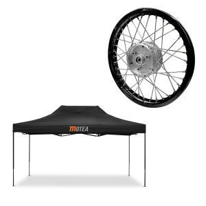 Set : tente de course 3x4,5m pliable Tourtecs pour le circuit MOTEA noir + jante aluminium 1,6x16 adaptable pour Simson S51 S50 S70 Schwalbe KR51 AF28 noir