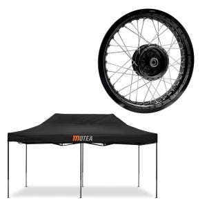 Set: tente de course 3x6m pliable Tourtecs pour le circuit MOTEA noir + jante 2,5x16 de large adaptable pour Simson S51 S50 S70 Schwalbe KR51 AF23 noir