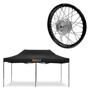 Set: tente de course 3x6m pliable Tourtecs pour le circuit MOTEA noir + jante aluminium 1,6x16 adaptable pour Simson S51 S50 S70 Schwalbe KR51 AF28 noir
