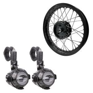 Set: Phare supplémentaire LED MS1 ECE 12V Lumitecs + jante 2,15x16 large adaptable à Simson S51 S50 S70 Schwalbe KR51 AF22 noir