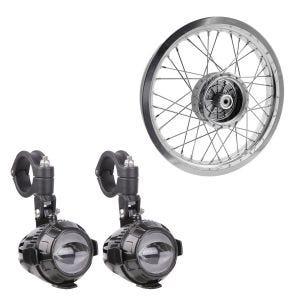 Set: Phare supplémentaire LED MS1 ECE 12V Lumitecs + jante 2,15x16 large adaptable à Simson S51 S50 S70 Schwalbe KR51 AF25