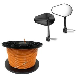 Set: Câble périphérique 300m pour robots tondeuses Ø4,0mm extra fort + rétroviseur embout de guidon avec paire de rétroviseurs E-mark SP6