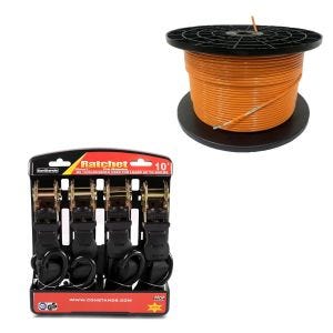 Set: 300m Begrenzungskabel für Mähroboter Ø4,0mm Extra Stark+ Spanngurt Set mit Ratsche und Haken inkl 4x Zurrschlaufe in schwarz