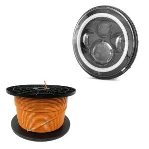 Set: Câble périphérique 300m pour robots tondeuses Ø4,0mm extra fort + phare LED 7" adaptable pour Harley Davidson FS7 noir